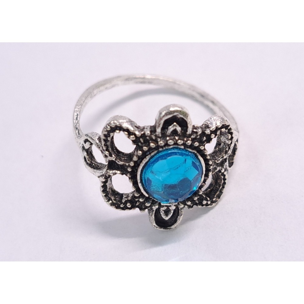 New Fashion Jewelry Ring 6.25 Silver Light Blue Faceted Stone Ornate Pinky Girls